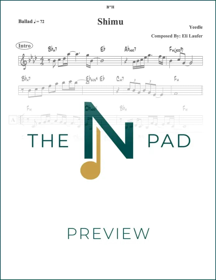 Sheet music for "Shimu" by Yeedle, published by The Notation Pad, featuring musical notes and notation on a clean background.