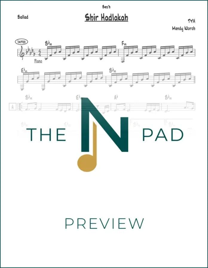 Sheet music for Shir Hadlakah by TYH, a lead sheet from The Notation Pad, featuring musical notation on a clean background.