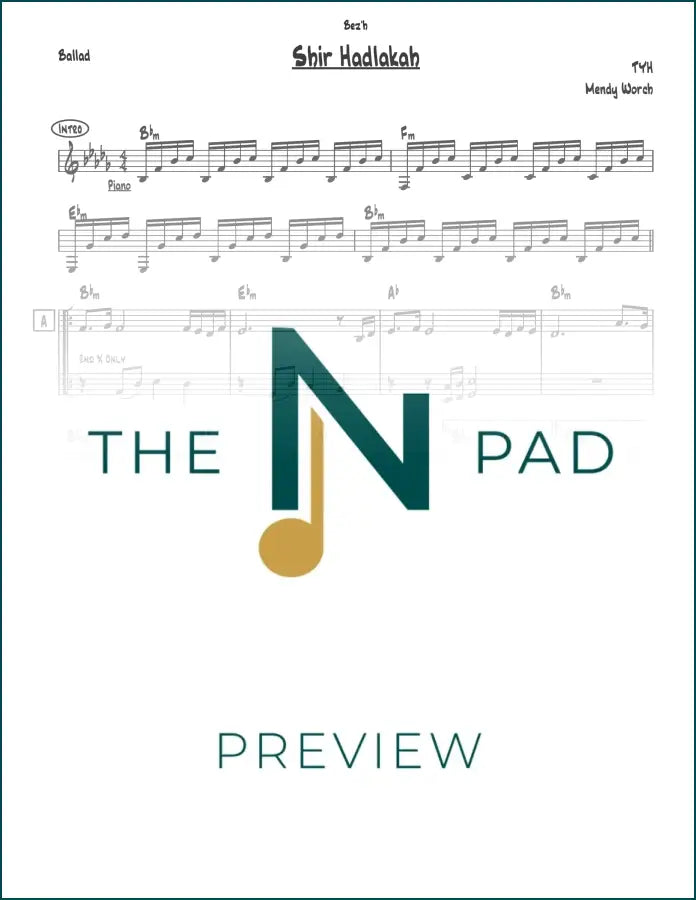Sheet music for Shir Hadlakah by TYH, featuring lead sheet notation from The Notation Pad.