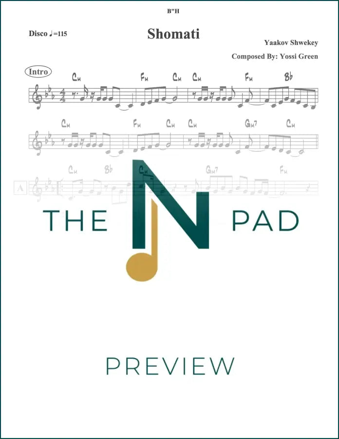 Sheet music for "Shomati" by Shwekey from The Notation Pad, showing the lead sheet with musical notes and lyrics.