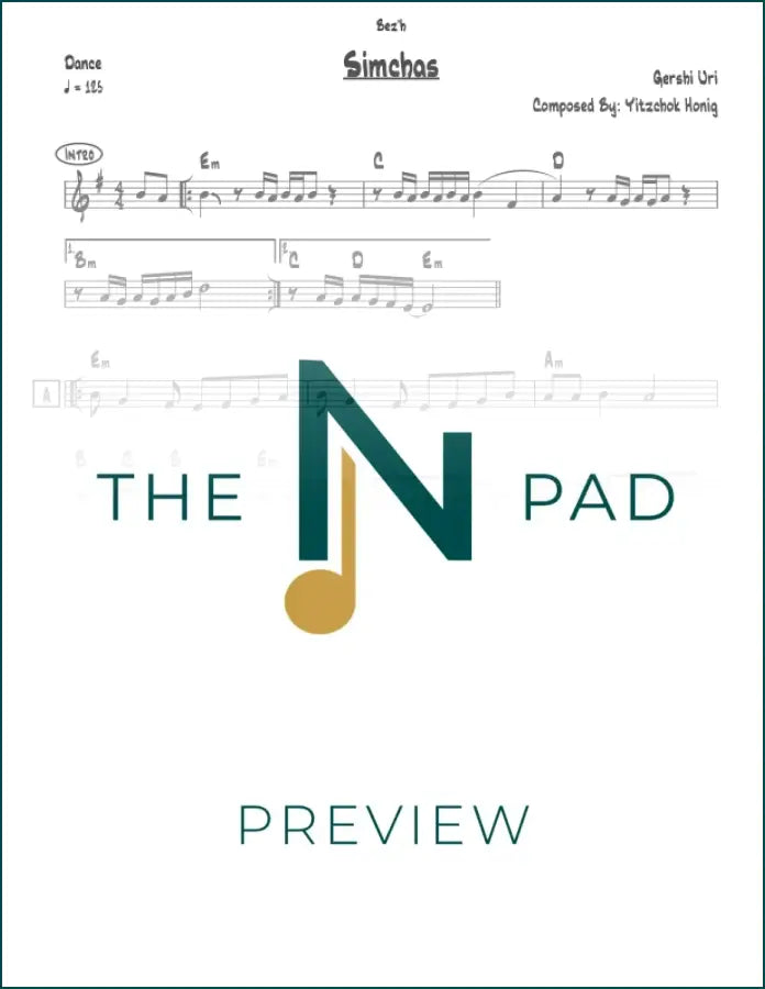 Sheet music for "Simchas" by Gershi Uri from The Notation Pad, showing musical notes on a lead sheet.