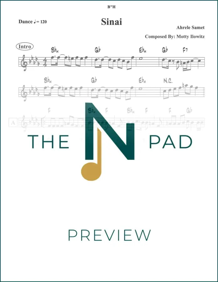 Sheet music for Sinai by Samet from The Notation Pad, showing a lead sheet with musical notes and notation on paper.