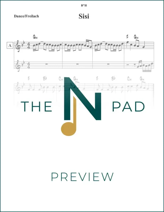 Sheet music lead sheet titled "Sisi" by The Notation Pad, showing musical notation and lyrics on a printed sheet.