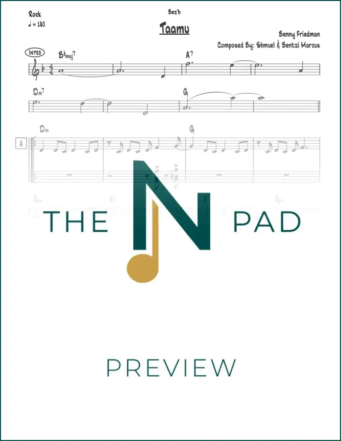 Sheet music for "Taamu - Benny" by The Notation Pad, featuring lead sheet with musical notation on a clean background.
