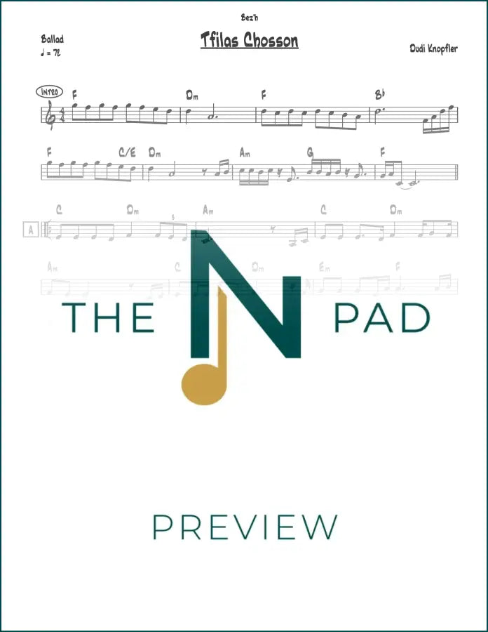 Sheet music for Tefilas Chosson by The Notation Pad, featuring lead sheet with musical notes and Hebrew text.