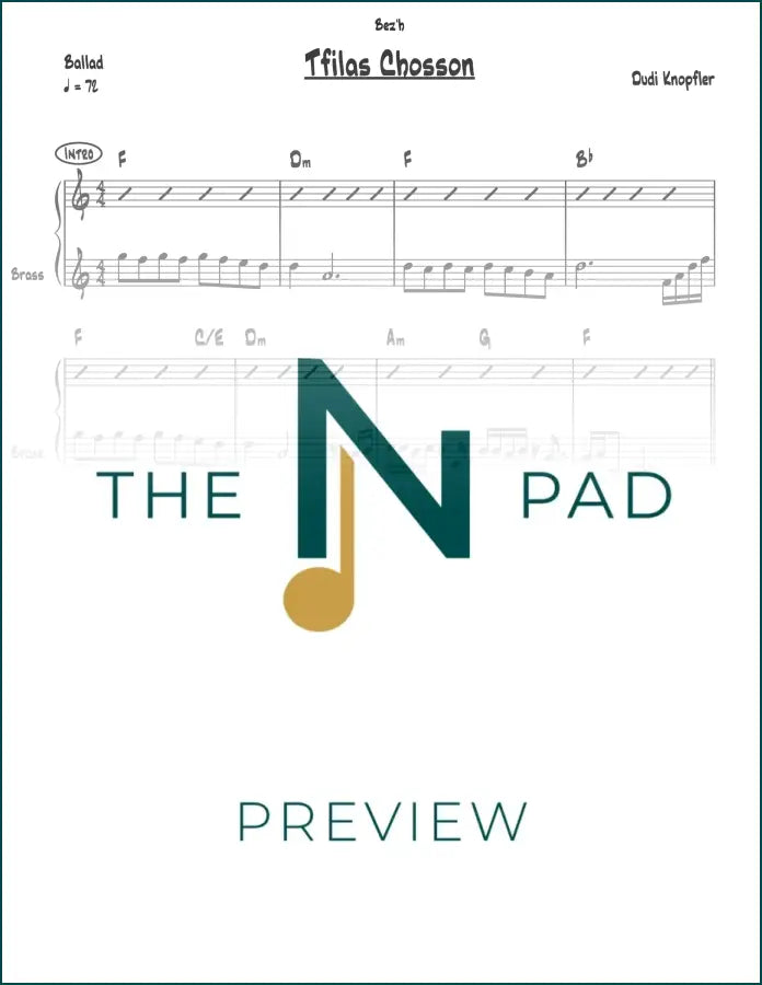 Sheet music for Tefilas Chosson by The Notation Pad, featuring a lead sheet with musical notation and lyrics.