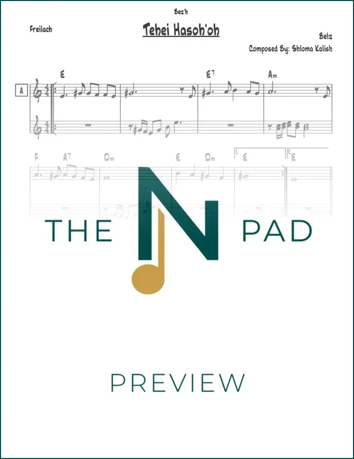 Sheet music for "Tehei Hasho'oh - Belz" by The Notation Pad, showing musical notes and lead sheet layout.