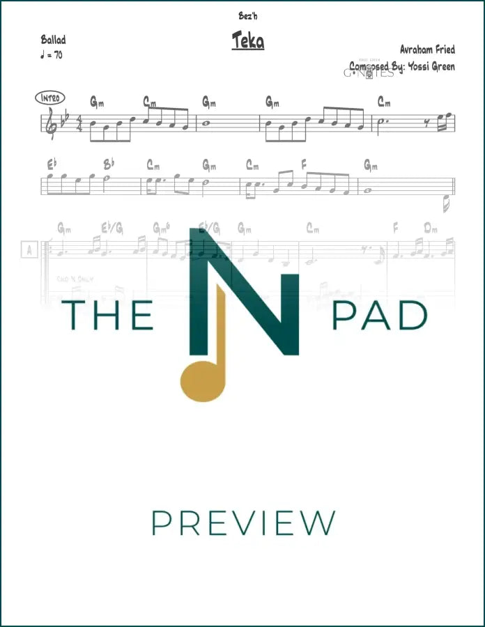 Sheet music lead sheet titled "Tekah" by The Notation Pad, featuring musical notation on white paper.