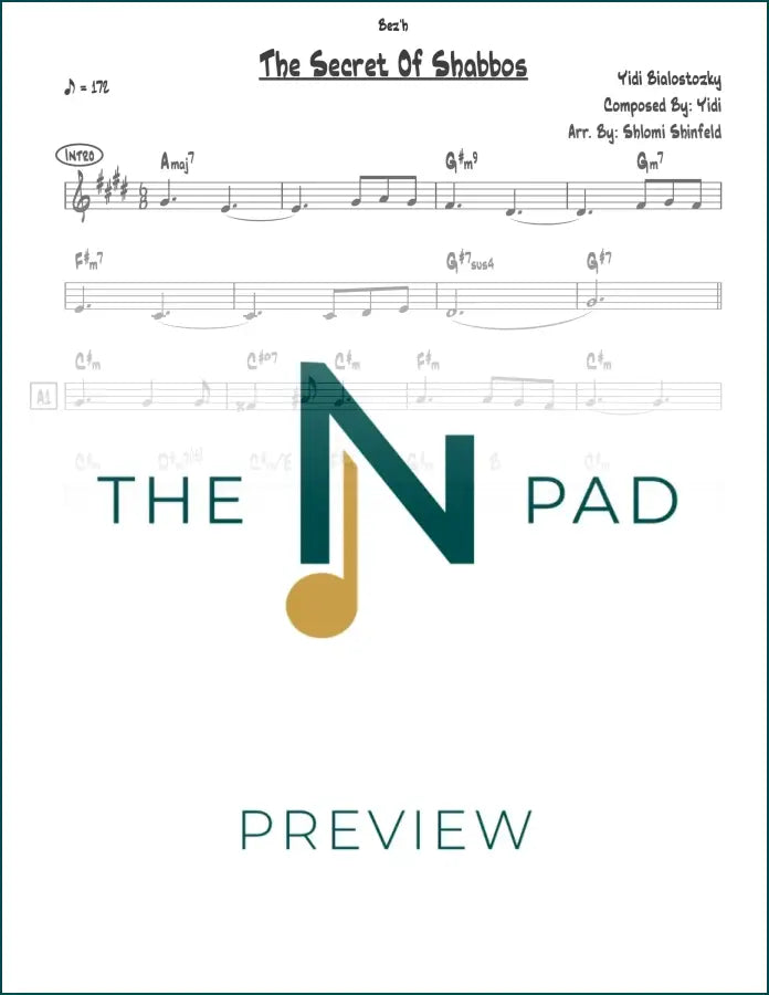 Sheet music cover for "The Secret of Shabbos" by Bialostozky, published by The Notation Pad.