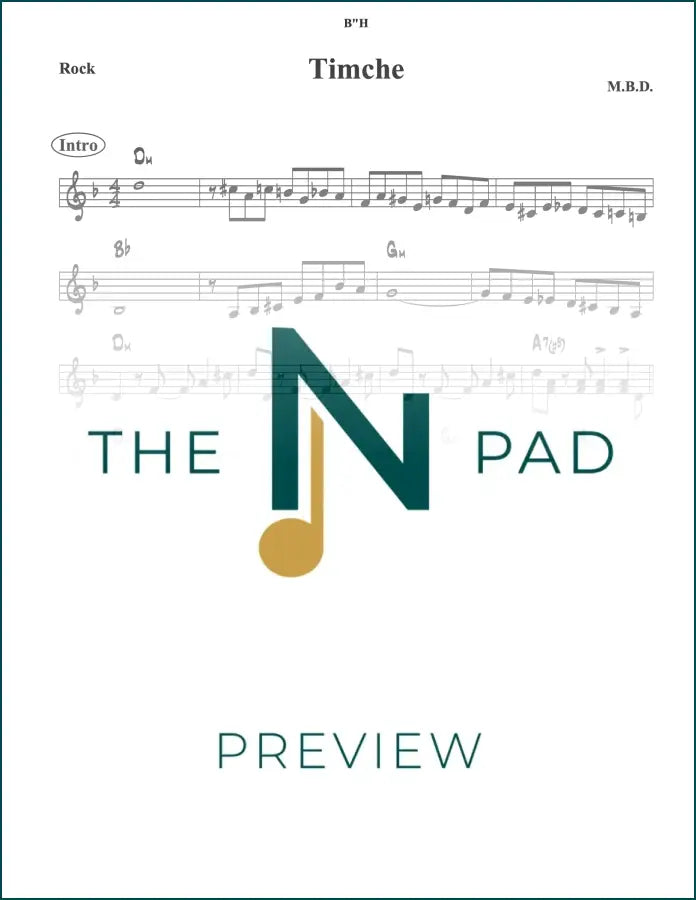 Sheet music titled "Timche - Mona" by The Notation Pad, featuring a lead sheet with musical notes and notation.