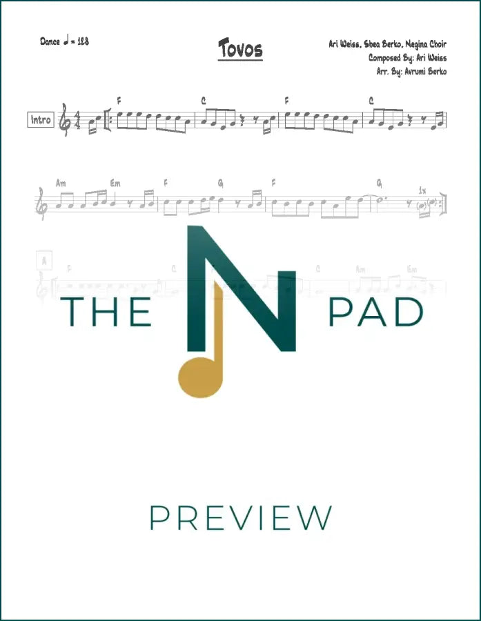 Sheet music for "Tovos - Berko" by The Notation Pad, featuring lead sheet with musical notes on white paper.