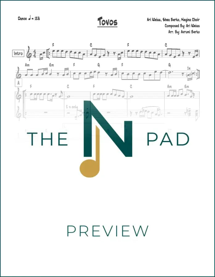 Sheet music for "Tovos - Berko" by The Notation Pad, featuring a lead sheet with musical notation and lyrics.