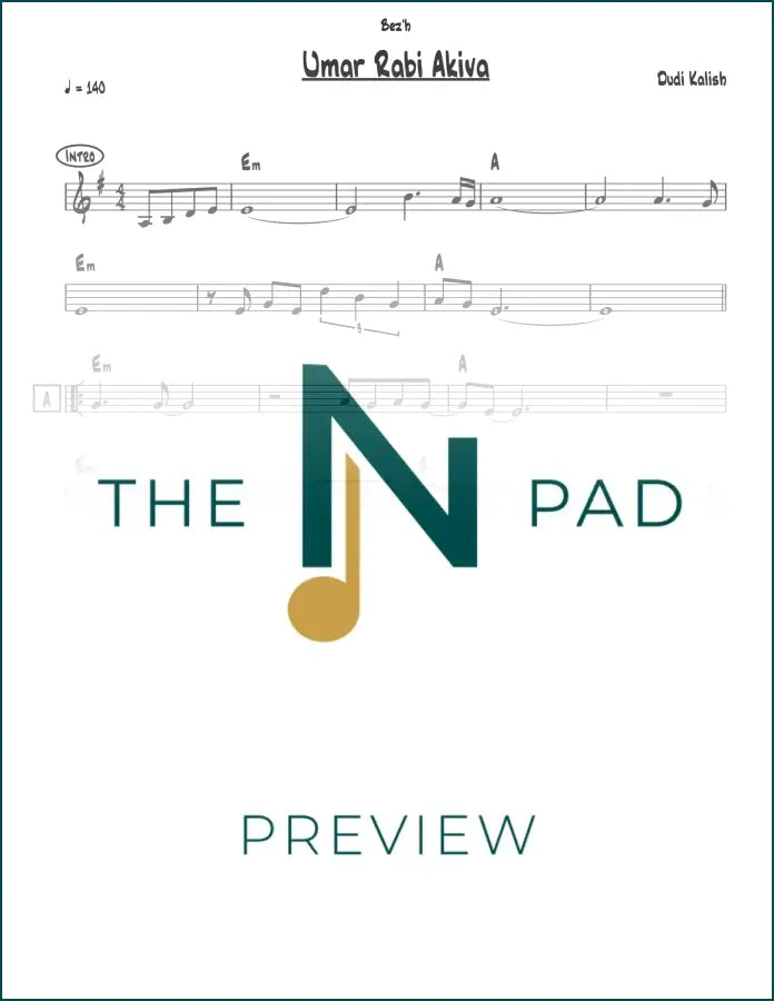 Sheet music for Umar Rabi Akiva by Kalish from The Notation Pad, featuring musical notation on a clean white background.
