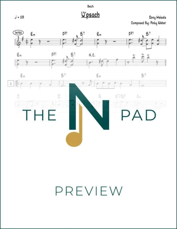 Upsach sheet music lead sheet by The Notation Pad, showing musical notes and staff lines on white paper.