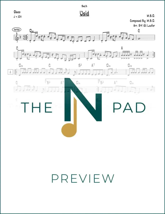 Sheet music titled "Usid - MBD" by The Notation Pad, showing a lead sheet with musical notation and lyrics on white paper.