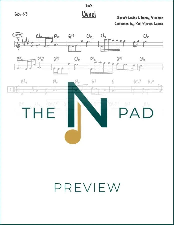 Sheet music titled "Uvnei" by The Notation Pad, featuring lead sheet notation on a clean white background.