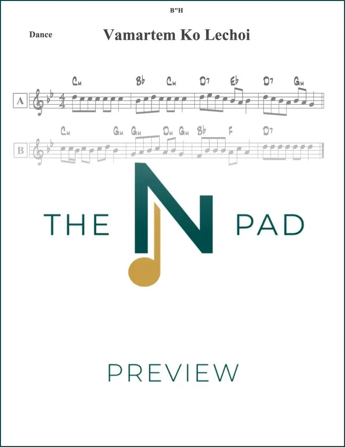 Sheet music for "V'amartem Ko Lechoi / Yu Di Hust Di Koiches" by The Notation Pad, showing musical notation and lyrics.