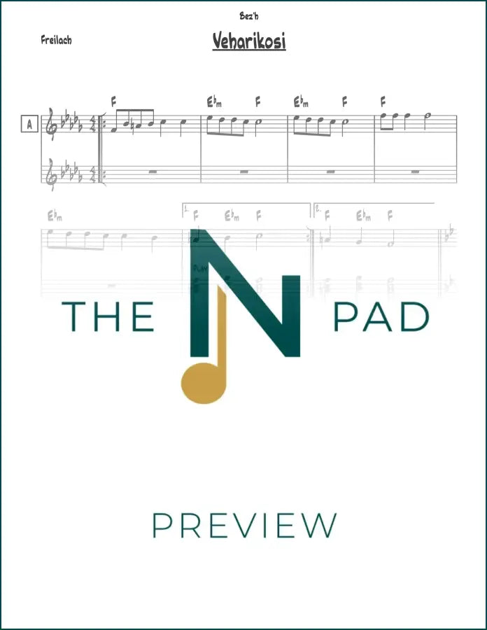 Sheet music for Veharikosi - Trad, a lead sheet from The Notation Pad, featuring traditional musical notation on a clean white background.