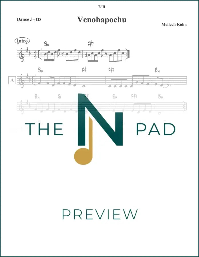 Sheet music for "Venohapoch" by Meilech Kohn, published by The Notation Pad, featuring musical notes on a printed lead sheet.
