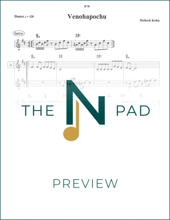 Sheet music for "Venohapoch" by Meilech Kohn from The Notation Pad, featuring lead sheet with musical notation.