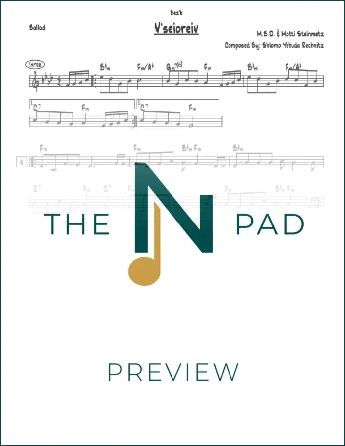 Veseioreiv Rechnitz sheet music from The Notation Pad, featuring lead sheet with musical notes and lyrics on white paper.
