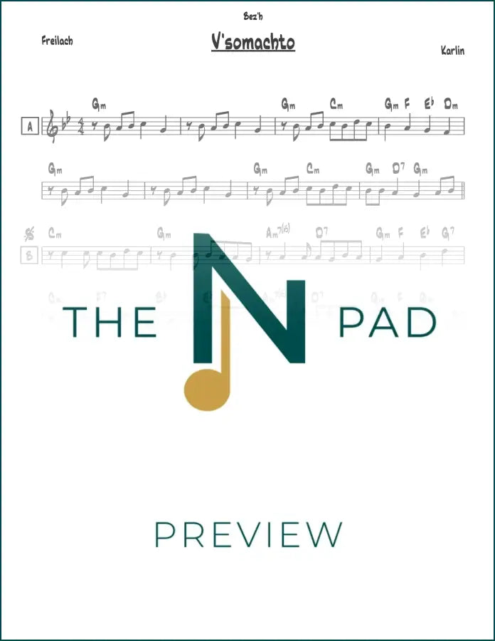 Sheet music for Vesomachto by Karlin, published by The Notation Pad, featuring a lead sheet with musical notation.