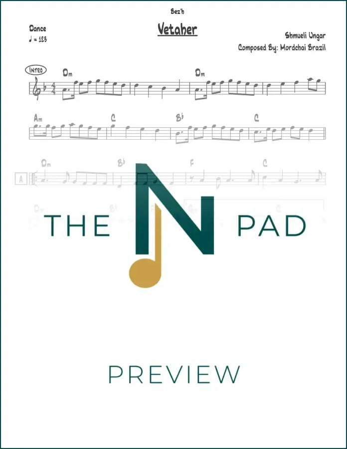 Sheet music titled "Vetaher" by Ungar from The Notation Pad, featuring a lead sheet with musical notation.