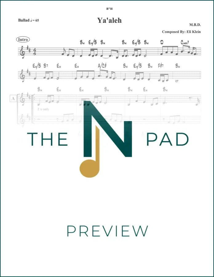 Sheet music for Yaaleh - MBD by The Notation Pad, featuring a lead sheet with musical notation on a white background.