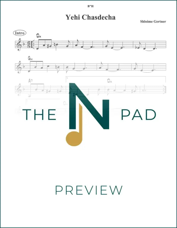 Sheet music for Yehi Chasdecha by Gertner, published by The Notation Pad, featuring musical notation on a clean background.
