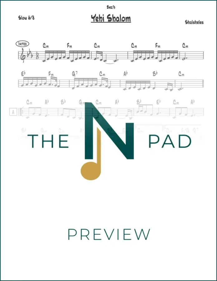 Sheet music for "Yehi Shalom - Shalsheles" by The Notation Pad, featuring a lead sheet with musical notation.