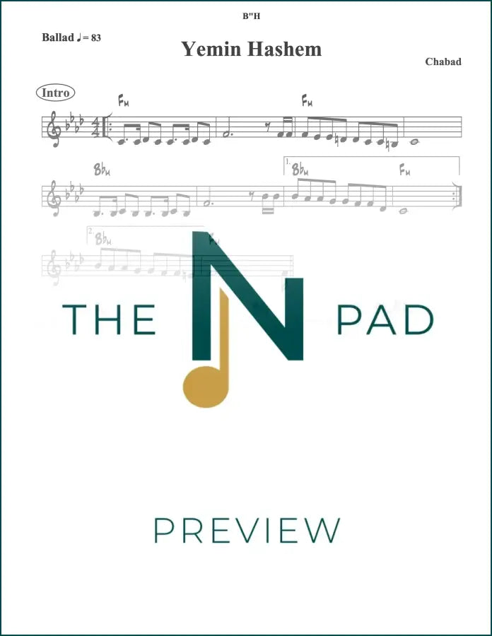 Sheet music for "Yemin Hashem" from Chabad, composed by The Notation Pad, showing musical notes on a standard lead sheet.