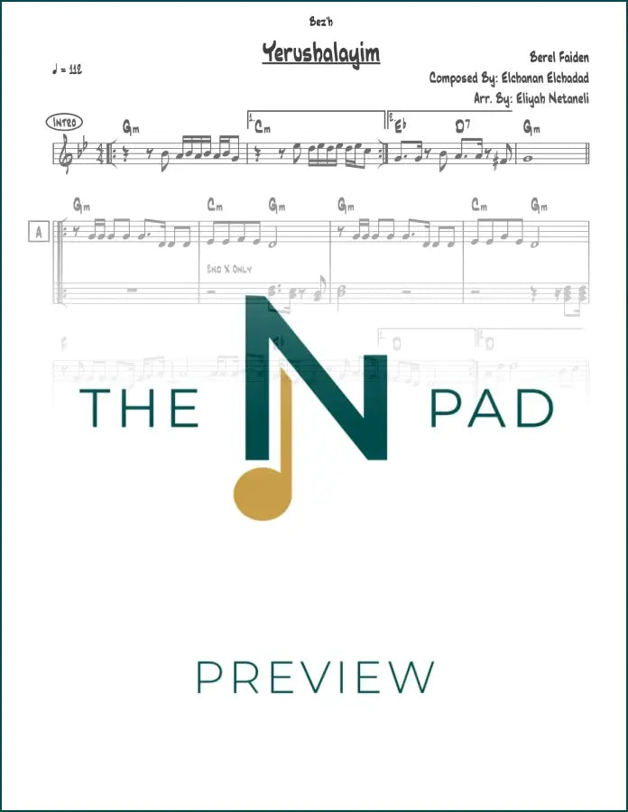 Sheet music lead sheet for "Yerushalayim" by Berel Faiden, published by The Notation Pad.