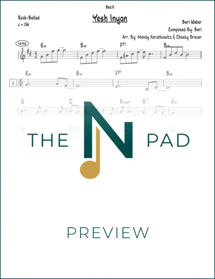 Sheet music for "Yesh Inyan - Beri" by The Notation Pad, featuring a lead sheet with musical notation on a clean background.
