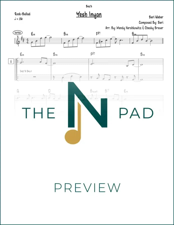 Sheet music for "Yesh Inyan - Beri" by The Notation Pad, featuring lead sheet with musical notes and lyrics.