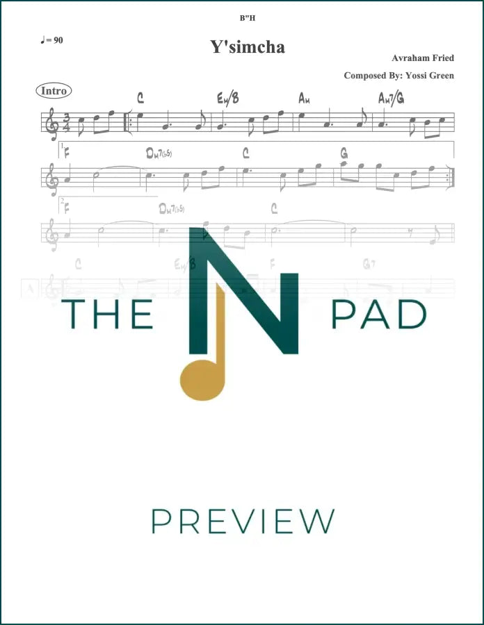Sheet music for "Yesimcha - Fried" by The Notation Pad, showing a lead sheet with musical notes and lyrics.
