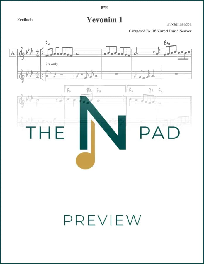 Yevanim - Perchei London sheet music by The Notation Pad, featuring lead sheet with musical notes and lyrics on white paper.