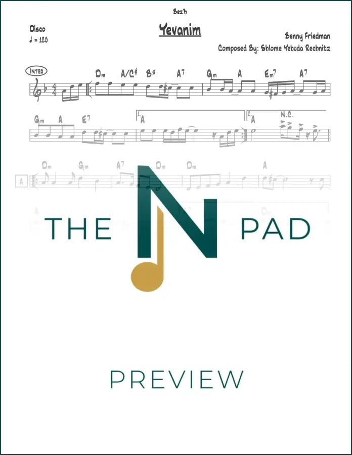 Yevanim - Rechnitz sheet music by The Notation Pad, featuring a lead sheet with musical notation and lyrics.