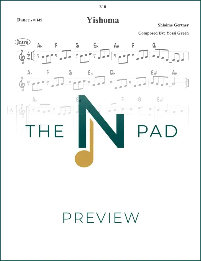 Sheet music titled "Yishoma" by Gertner from The Notation Pad, featuring a lead sheet with musical notation.