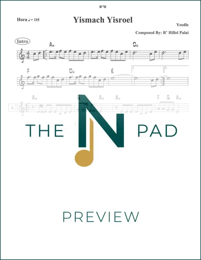 Sheet music for Yismach Yisroel - Yeedle by The Notation Pad, showing musical notes on a lead sheet.