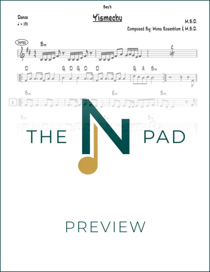 Sheet music lead sheet for "Yismechu" by The Notation Pad, featuring musical notation and lyrics on a clean white background.