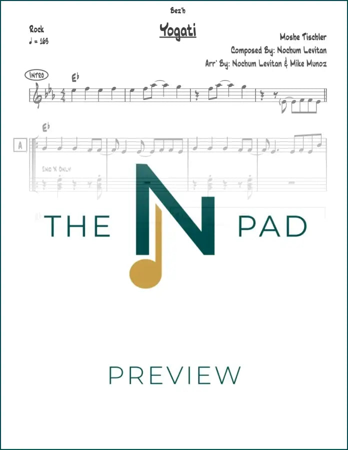Sheet music titled "Yogati - Tischler" from The Notation Pad, showing musical notation on a printed lead sheet.
