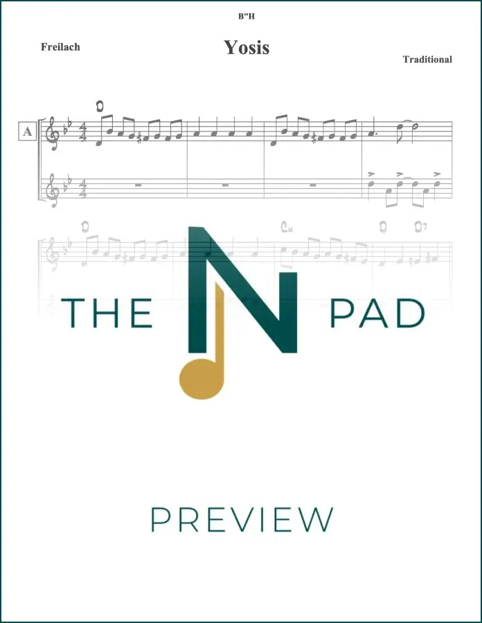Yosis traditional sheet music lead sheet by The Notation Pad, showing musical notation on a printed music page.