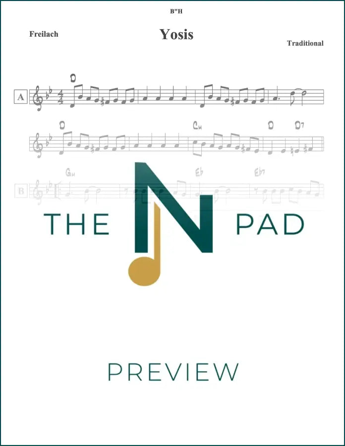 Sheet music for Yosis - Trad, a lead sheet from The Notation Pad, featuring musical notation and lyrics.