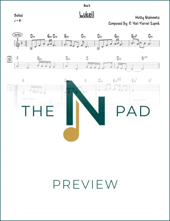 Sheet music lead sheet for Zemiros by The Notation Pad, featuring musical notes and lyrics on a printed sheet.
