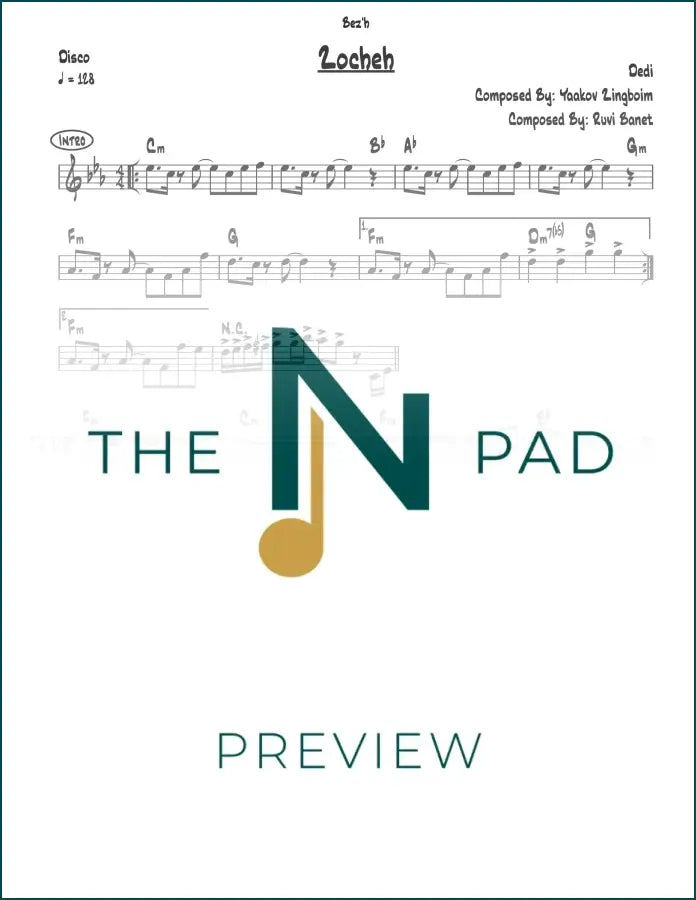 Zocheh - Dedi sheet music by The Notation Pad showing musical notation on a printed lead sheet.