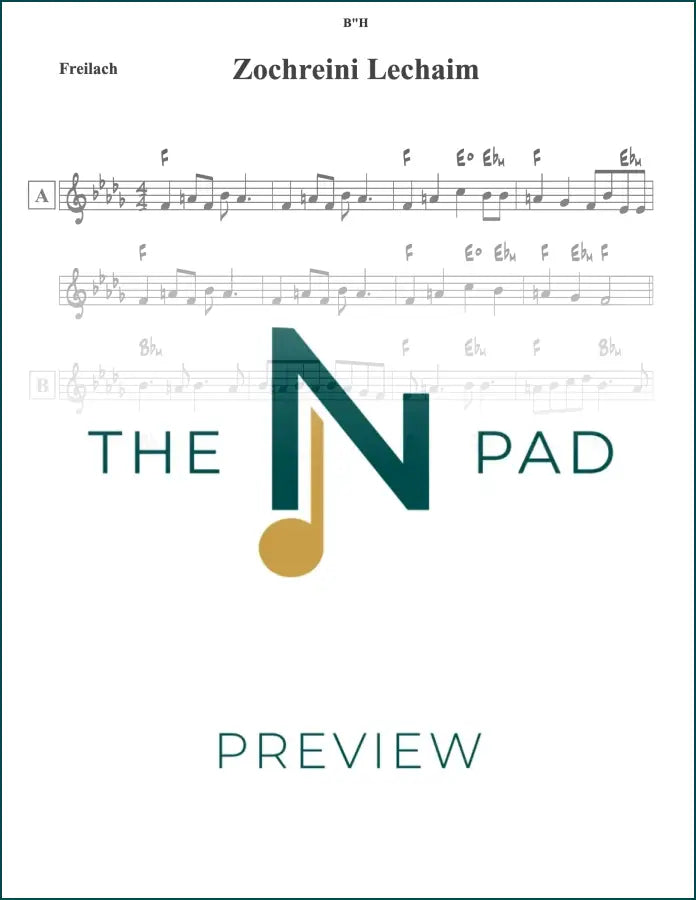 Sheet music for "Lechaim" by Zochreini from The Notation Pad, featuring musical notes on a clean sheet music page.