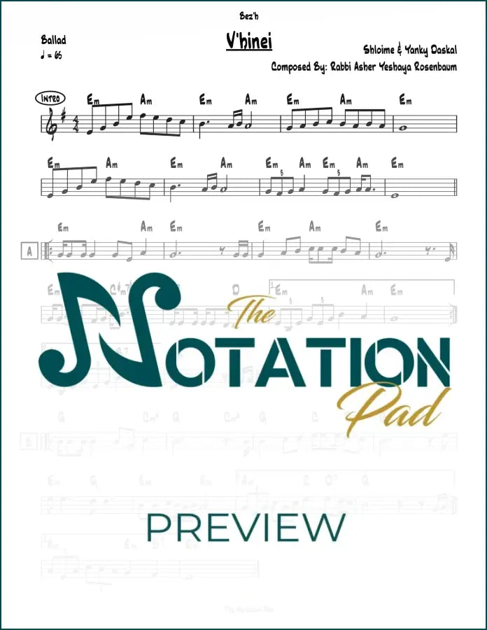 Vehinei Hashem Lead Sheet Sheet Music