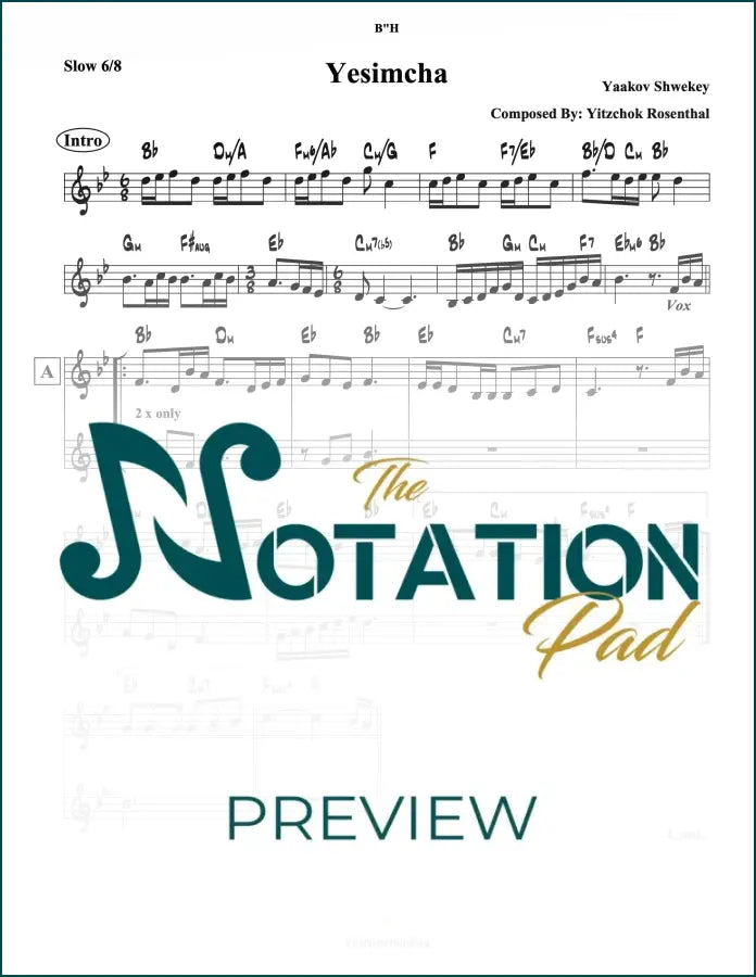 Yesimcha - Shwekey 2-Liner Sheet Music