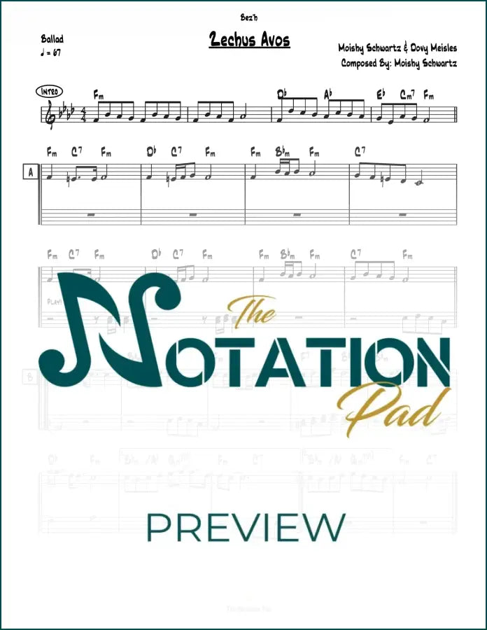 Zechus Avos 2-Liner Sheet Music