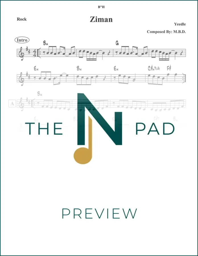 Sheet music for Zman - Yeedle by The Notation Pad, featuring lead sheet notation and musical notes.